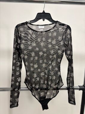 Kate Young for Target Black Sheer Star-Embroidered Long-Sleeve Bodysuit